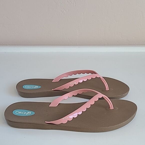 Oka b. Bristol Flip Flops Sandals Thongs Color: Toffee/Pink Salt Size 8 - Picture 5 of 12